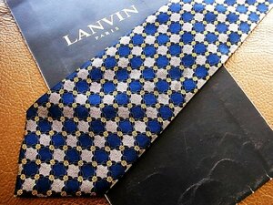 ♪今週の特売980円～♪0788♪状態並品【LANVIN】ランバン 【花 バラ 格子 柄】ネクタイ♪