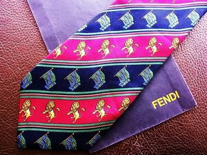 ♪今週の特売980円～♪0968♪状態並品【FENDI】フェンディ 【ライオン 旗 柄】ネクタイ♪