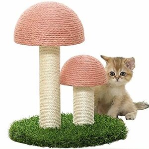 爪とぎ 猫 きのこ形 小型 キャットタワー 猫タワー キャットポール　　ピンク
