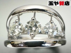 ダイヤ3P 1.0ct ムービング リング 13号 K18WG ホワイトゴールド 新品同様