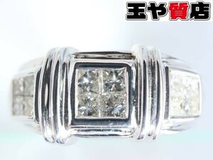 ダイヤ0.7ct デザインリング 12.5号 プリンセスカット K18WG ホワイトゴールド