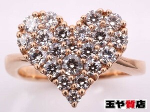 ダイヤ0.50ct 美品 ハート デザイン リング 6号 K18PG ピンクゴールド