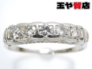 美品 ダイヤ0.43ｃｔ 一文字 リング 17.5号 プラチナ pt900 ツヤ消し