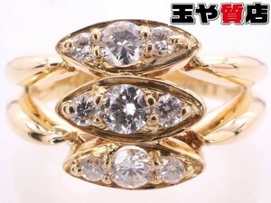 ディオール 美品 DIOR ダイヤ0.11ct デザイン リング 10号 750 K18YG イエローゴールド