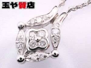 ダイヤ0.30ct フラワー デザイン ネックレス K18WG ホワイトゴールド 新品同様