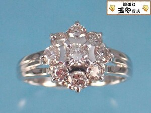 リング ダイヤ0.75ct フラワー プラチナ pt1000 指輪 11号 新品同様