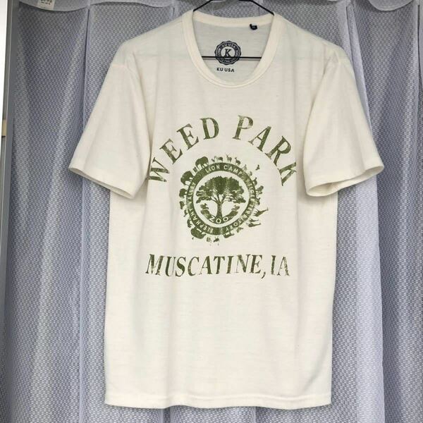 アイボリー×グリーン★空 KU USA / かすれプリント 半袖Tシャツ M★ZOO WEED PARK/ショートスリーブ/ポリエステル レーヨン 綿/美品