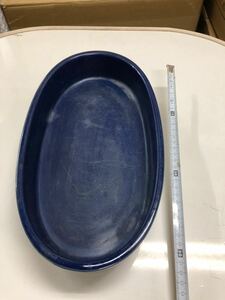 HG518 送料無料　青い浅めのボウル皿　お皿　大皿　鉢　食器　和食器　陶磁器　ブルー
