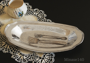  ブレッドトレイ シルバーonコッパー 銅+銀製 皿 お菓子入れ 小花 食器 プレート サービングトレイ アクセサリートレイ アンティーク