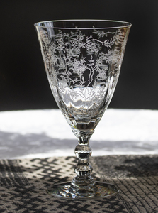 1940年代 フォストリア クリスタル チンツ エッチング ゴブレット シャンパン ワイングラス アンティーク ビンテージ アメリカ 