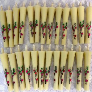 【特価品】和ろうそく 手書き花柄 長さ約10.5cm 25本+予備数本