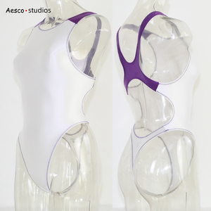 * postage included *JG-5 M size NEW! white & purple Aesco super lustre .... cosplay high leg T-back swimsuit Leotard race queen 