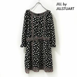 [ free shipping ]JILL by JILLSTUART* floral print long sleeve One-piece belt attaching black black 