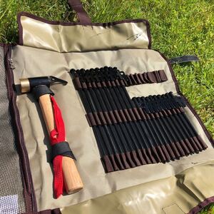 セット価格!スチール製ハンマー+ペグ+ケース 収納 バッグ 登山 キャンプ用 格安 まとめて割