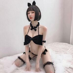 BS-23/リボンブラ&ショーツ/セクシーランジェリー/ブラック sexy コスプレ衣装