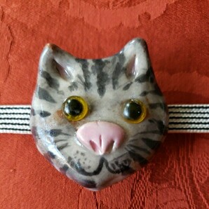 【猫さん】ネコ☆帯止め☆帯留め☆オリジナル陶芸作品一点物です