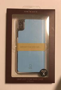 Ｍ16: iphoneケース 新品 UNiCASE 送料込　SIMPLEST COWSKIN CASE for iPhoneXS/X (SKYBLUE)　カウスキン　牛革