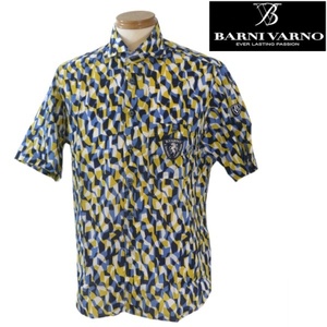 バーニヴァーノ/BARNIVARNO 夏物 幾何学柄半袖シャツ Lサイズ 474イエロー系