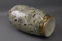 薩摩焼 群鶴図金彩花瓶 高37,7cm 花入 花器 置物 細密細工 古美術品[a1144]_画像10