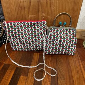 一点のみ 花柄のショルダーバッグ&持ち手付きがま口ポーチ ハンドメイド