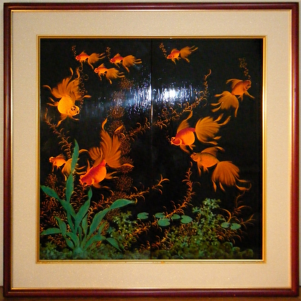 西塚朝光 蒔絵 「 紅梅 」 昭和 モダニズム 絵画 日本画 漆芸 漆画 です。-