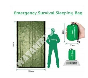 D0362:グリーン緊急サバイバルシート 簡易寝袋 一人用 コンパクト 収納袋付き 軽量 防水 防寒 保冷 アウトドア 災害