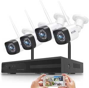 WIFI強化版 防犯カメラ ワイヤレス 屋外 無線 工事不要 音声録画 300万画素カメラ*4台 8ch-NVR録画機 赤外線暗視撮影 常時録画 AI動態検知