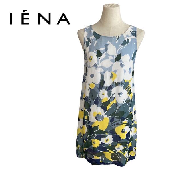 IENA イエナ ワンピース 花柄 ノースリーブ 水色 黄色 白 爽やか ノースリーブワンピース 総柄