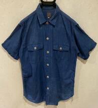 ＊桃太郎ジーンズ MOMOTARO JEANS ユニオンチケット インディゴ 濃紺 半袖 ボタンシャツ トップス ワークシャツ 日本製 38　　　　BJBB.E_画像1