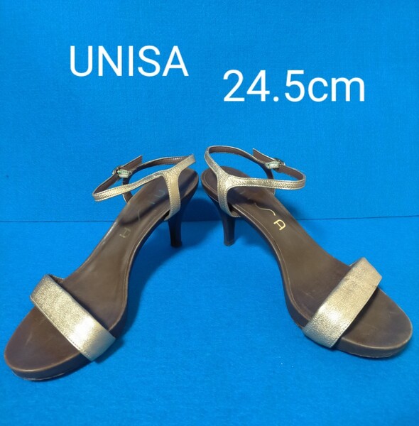 本革 革底 UNISA 美脚サンダル 39 サイズ 24.5cm ゴールド
