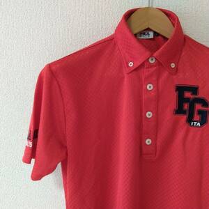 FILA フィラ スポーツウエア ゴルフウエア トップス シャツ チェック柄 ロゴ 刺繍 半袖 メンズ サイズM 赤 mm224