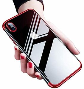 iphone XS ケース iphone Xも併用可 赤色枠 クリア 透明 TPU 全面保護 メッキ加工 ソフト アイフォン プラス 耐衝撃 かわいい