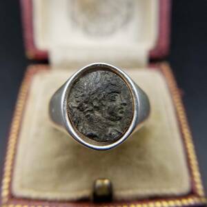 古代ローマ コイン シグネット リング シルバー 925 銅貨 アンティーク 掘品 出土品 古銭 インタリオ ブロンズ ビンテージ 指輪