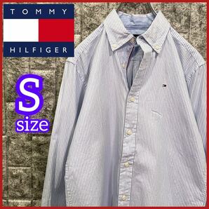 TOMMY HILFIGER トミーヒルフィガー 長袖シャツ ボタンダウンシャツ ストライプ ホワイト サックス フラッグ刺繍
