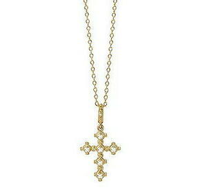  Ahkah AHKAH 18K yellow gold diamond Mini memorial Cross necklace 