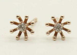  Agete stud earrings flower type one bead diamond 0.01 carat K10 agete