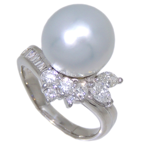 [. talent head office ]Non Brand non brand pearl 11.2mm diamond 0.62ct ring * ring Pt900 platinum 10.5 number white lady's DH68748