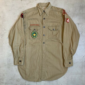 【men1637H】 40's BOYSCOUT OF AMERICA ボーイスカウトシャツ BSA チェンジボタン ベージュ マチ付き ベージュ メンズ AG