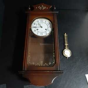 CITIZEN　シチズン　振り子時計　柱時計　ボンボン時計 クォーツ　昭和レトロ アンティーク　2本鈴　巻き鍵なし