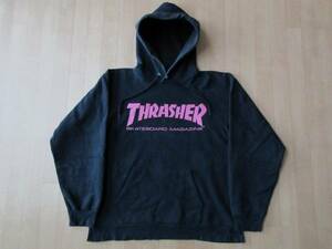 THRASHER MAGAZINE フレイム ロゴ タグ SKATE MAG パーカー S黒 スラッシャー マガジン フーディー フード スウェット トレーナー スケボー