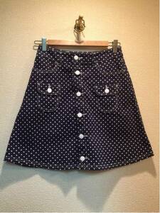  beautiful goods! Denim dot pattern polka dot pcs shape miniskirt front button S size navy 
