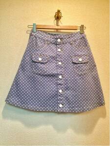  Denim dot pattern polka dot pcs shape miniskirt front button S size light blue 