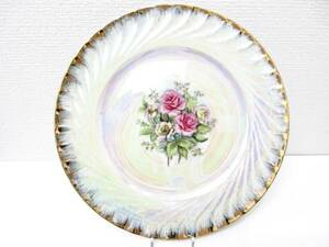 極美品・レトロ□SIROYAMA CHINA プレート 大皿 飾り皿 花絵 シェル 金彩 27cm 管理1705 D-4