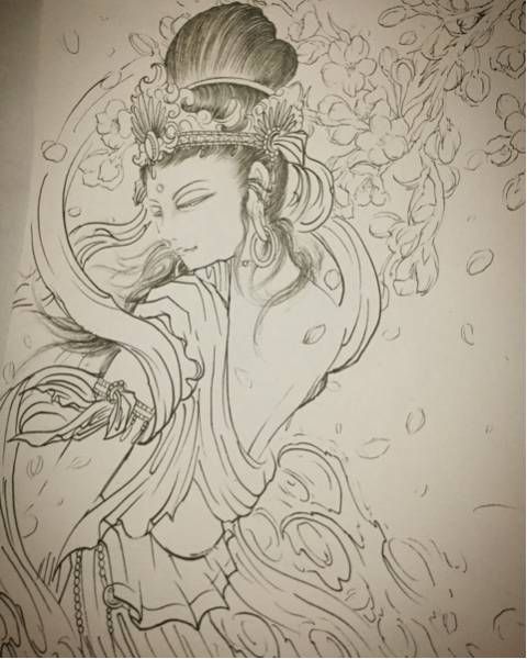 Ink painting of Kannon, Artwork, Painting, Ink painting