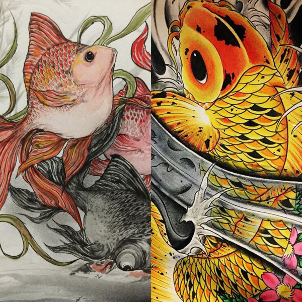 مجموعة كوي ساكورا جولدفيش مكونة من قطعتين, تلوين, اللوحة اليابانية, آحرون