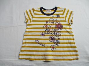 BE157【tinkerbell・ティンカーベル】プリント　ボーダー　半袖　Ｔシャツ　女児　淡橙・白　100