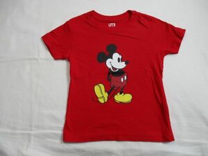 BE211【UNIQLO・ユニクロ ディズニーミッキィー】プリント　半袖　Tシャツ　男女児　赤　100