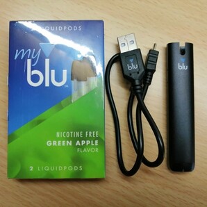 myblu used品【本体 (バッテリー部分) 充電用USBケーブル】+未開封フレーバー(グリーンアップル)