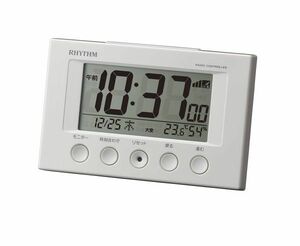 【新品・未使用】リズム(RHYTHM) 目覚まし時計 電波時計 温度計・湿度計付き フィットウェーブスマート 白 77×120×54mm