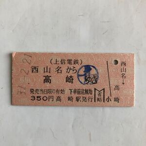 硬券 乗車券 上信電鉄　西山名から高崎の商品画像